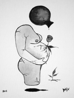 Mujer cántaro alimentando la rosa de su vientre